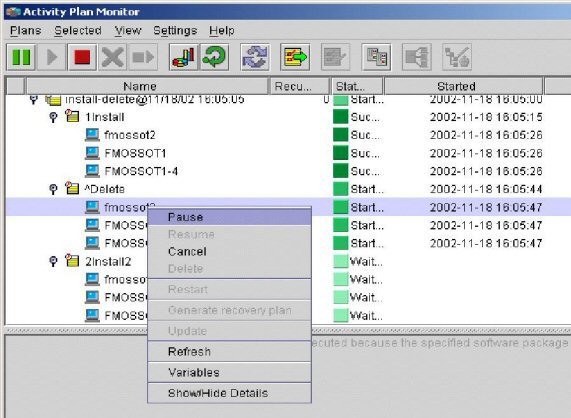 The Activity Plan Monitor window displays a list of all submitted activity plans and their current status in table format