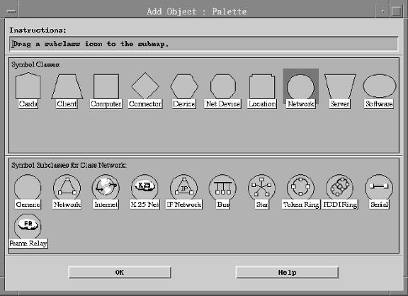 Shapes palette for creating relationship graph