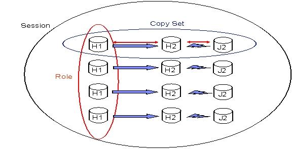 Relationship of roles, copy sets, and sessions