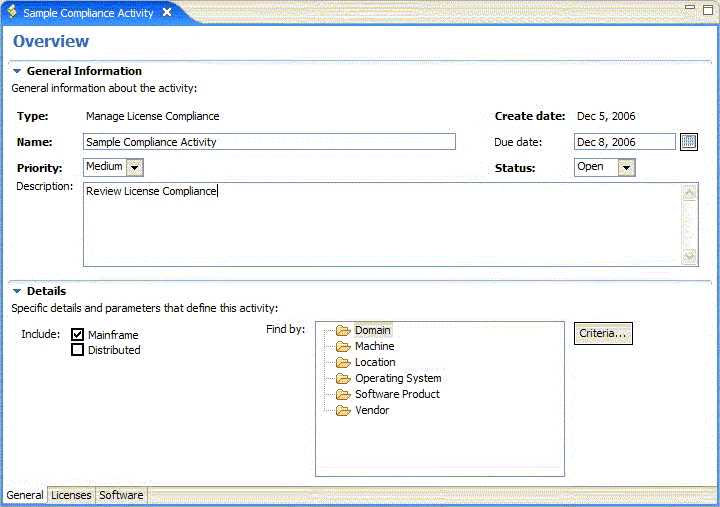 Screenshot of the SAM running the Manage License Compliance activity