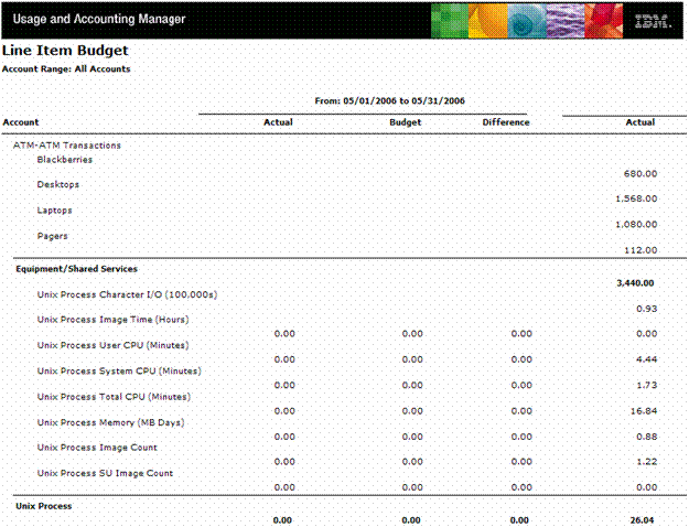 Screenshot of Line Item Budget for Period and YTD Report