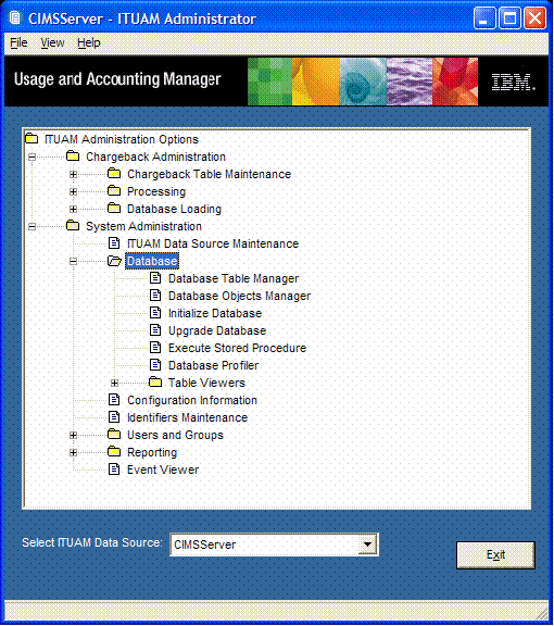 Screenshot of Menu of various functions available via the ITUAM Administrator