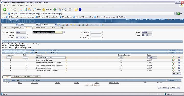 List of tasks to be performed for a storage change