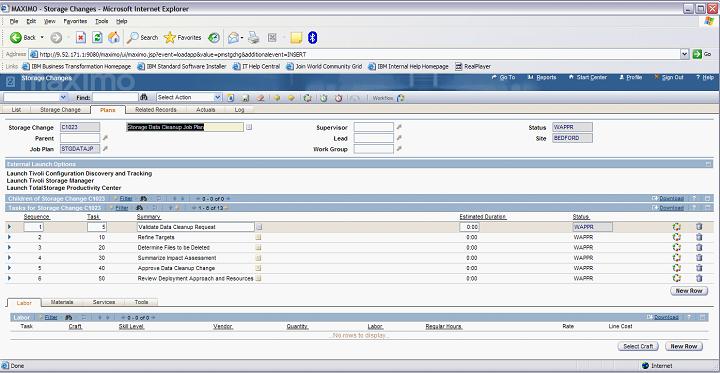 List of tasks to be performed for a storage change