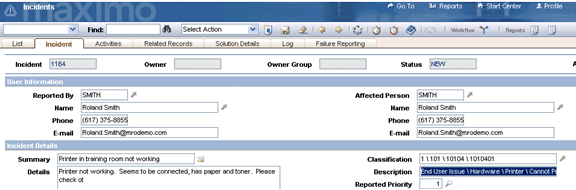 A completed Incident record