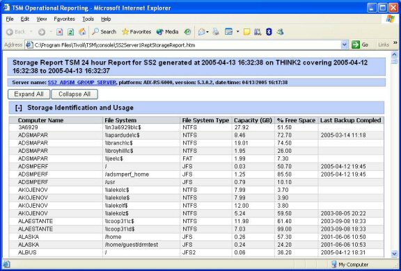 An example of a report that shows information about online resources